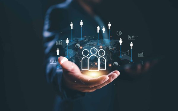 Customer Relationship Management, Businessman use tablet with global structure customer network technology, Data exchanges development. customer service, social media. digital marketing online.