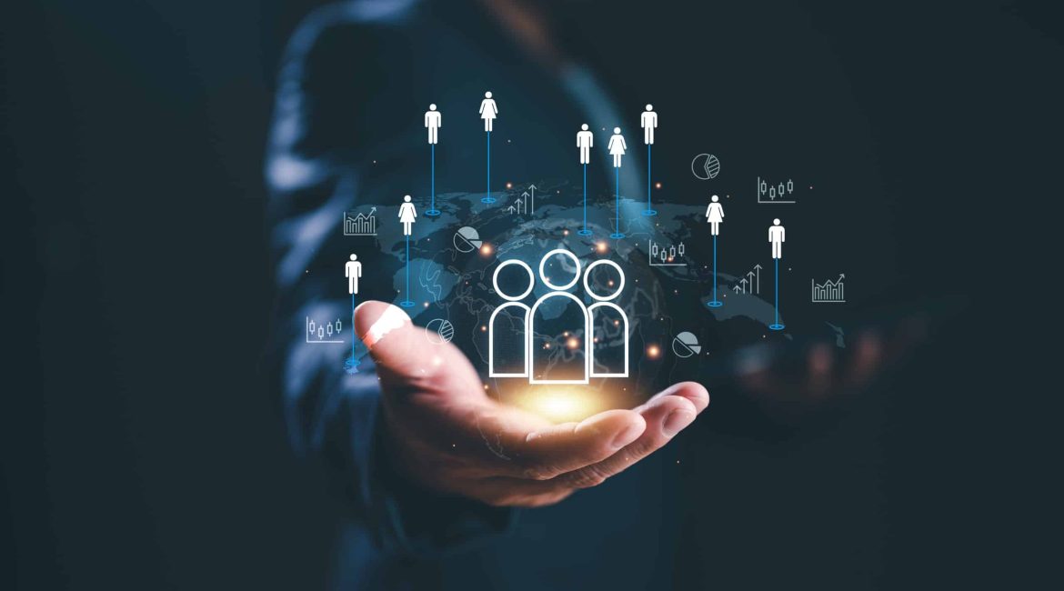 Customer Relationship Management, Businessman use tablet with global structure customer network technology, Data exchanges development. customer service, social media. digital marketing online.