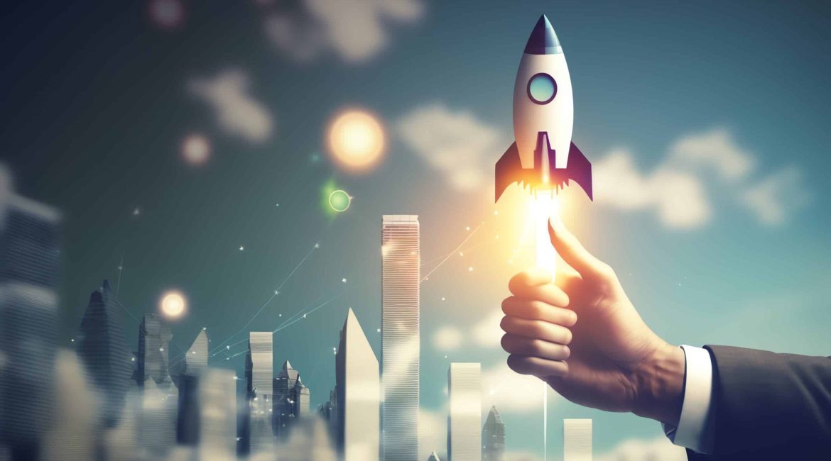 a hand holding a rocket