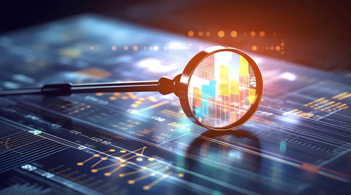 Business audit stock financial finance management on analysis data strategy with graph accounting marketing or report chart economy investment research profit concept. Generative AI